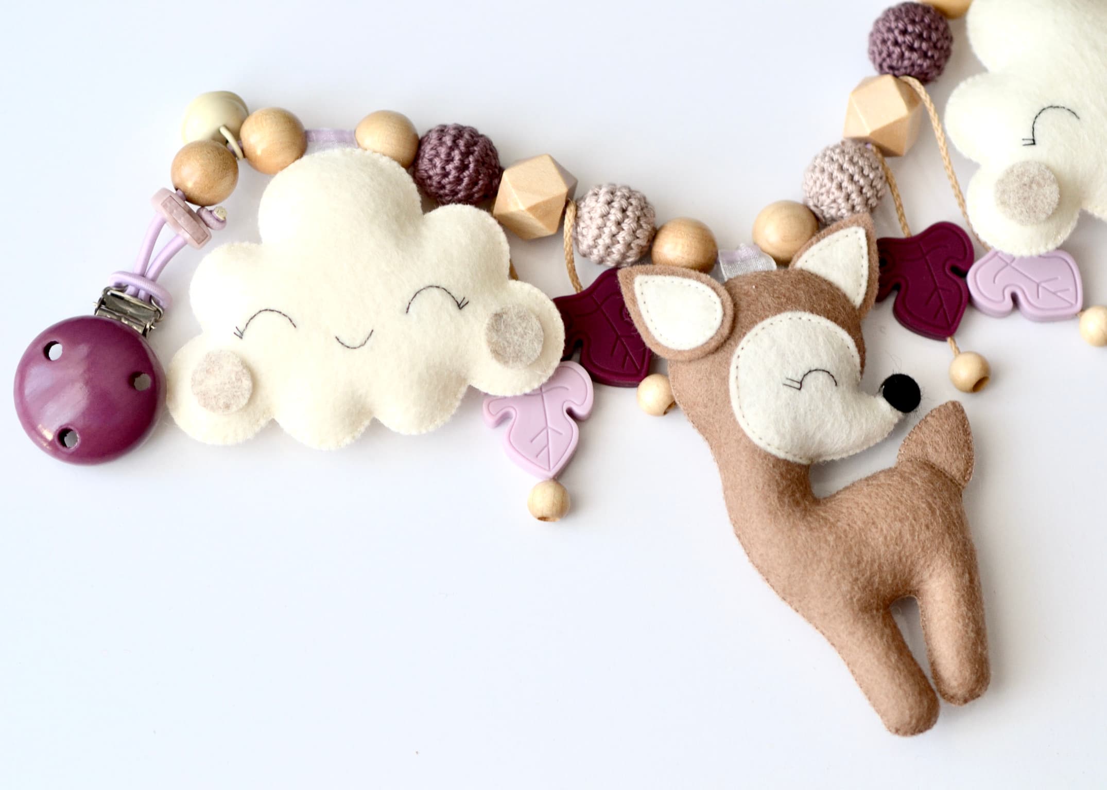 Kinderwagenkette Hirsch Wolken Lila - 2