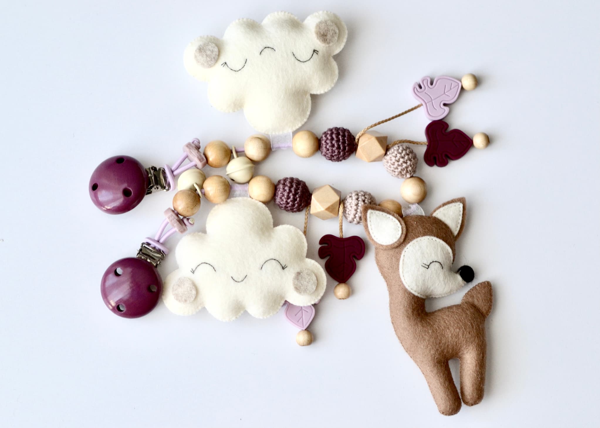 Kinderwagenkette Hirsch Wolken Lila - 3