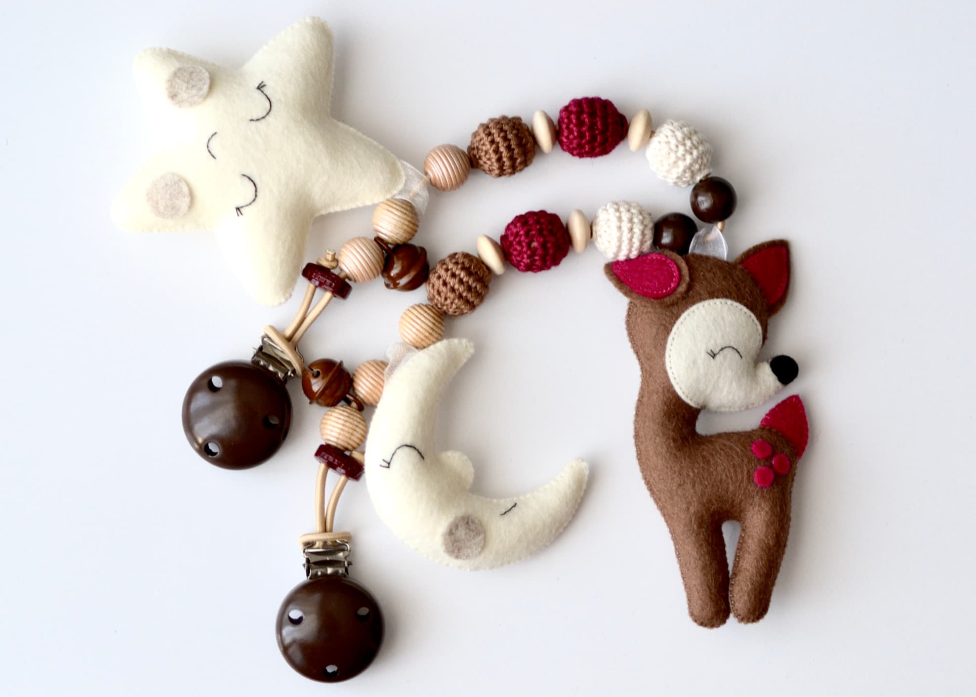 Kinderwagenkette Hirsch Braun mit Mond und Stern - 3