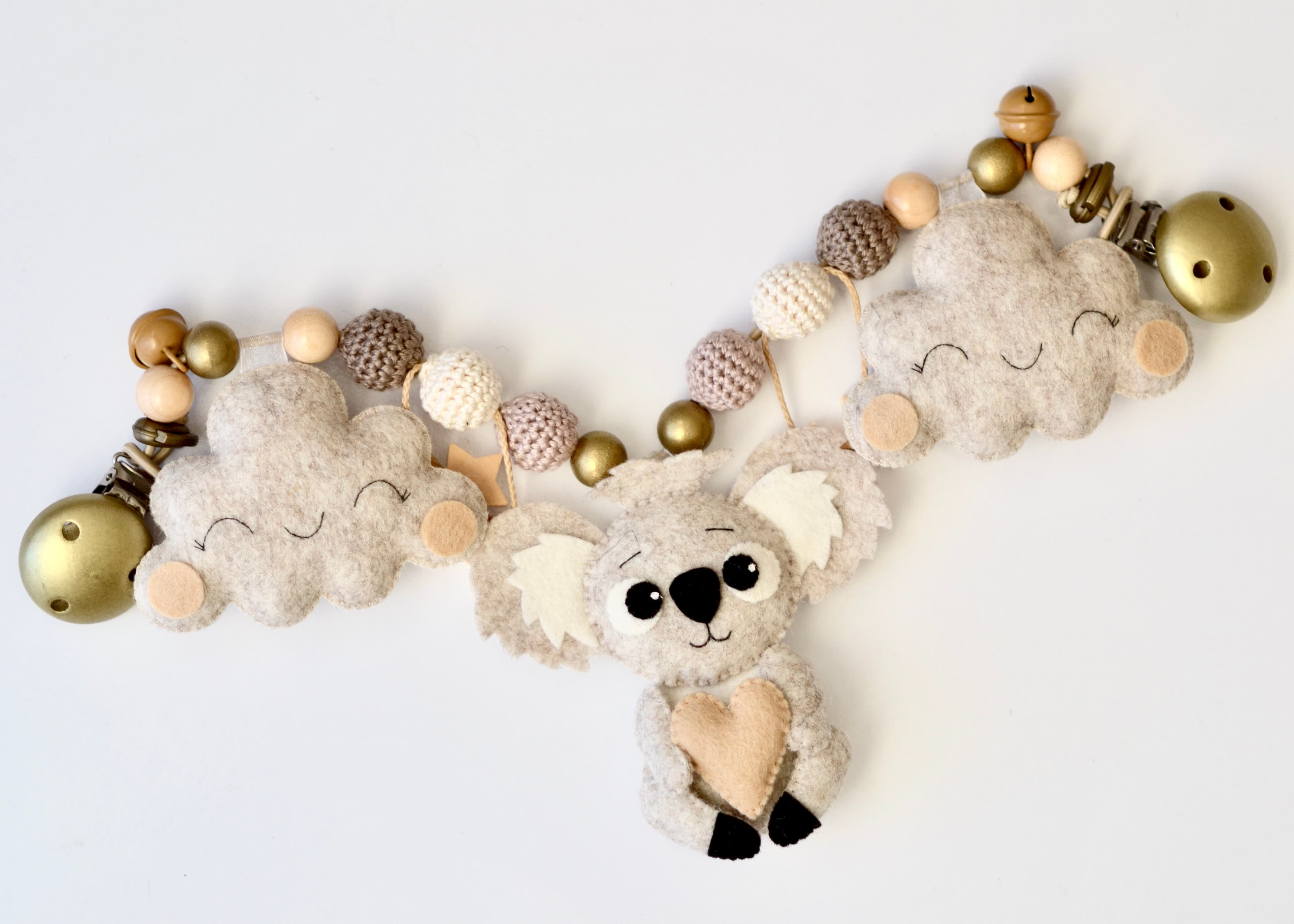 Kinderwagenkette Koala Gold mit Herz Beige