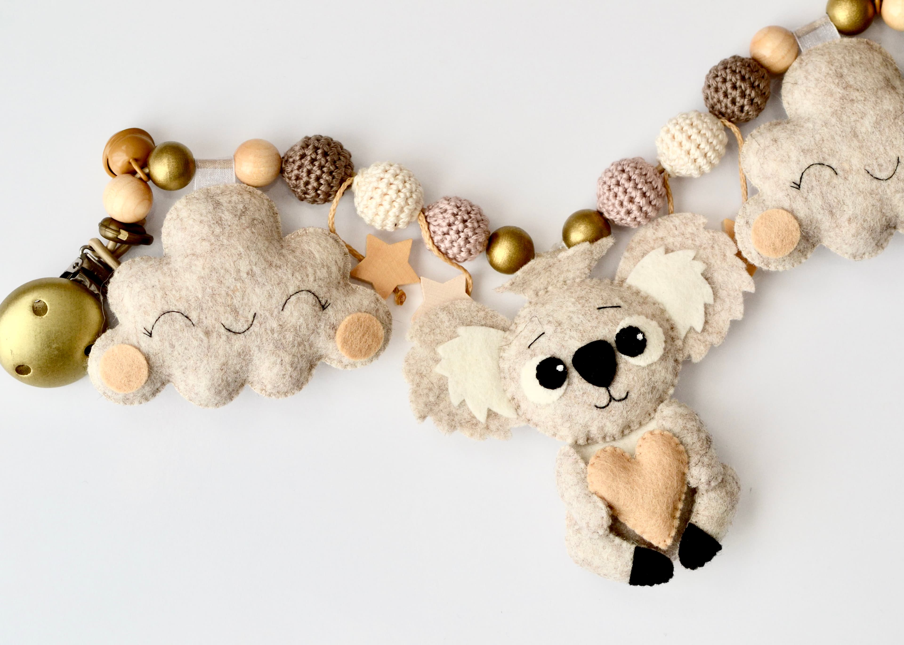 Kinderwagenkette Koala Gold mit Herz Beige - 3