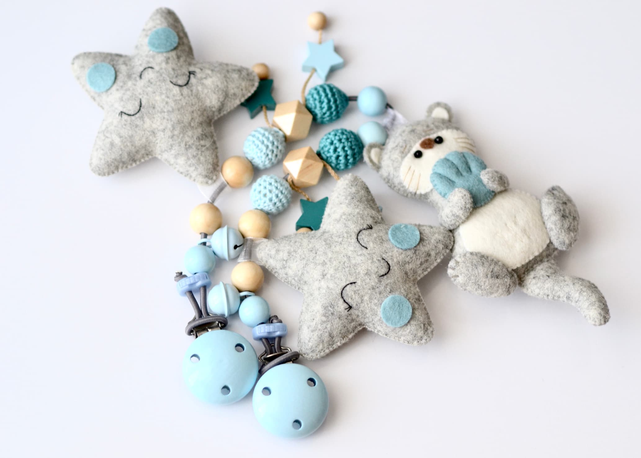 Kinderwagenkette Otter Blau mit Sternen - 3