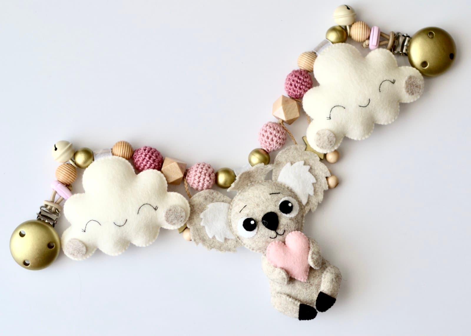 Kinderwagenkette Koala Beige mit Wolken