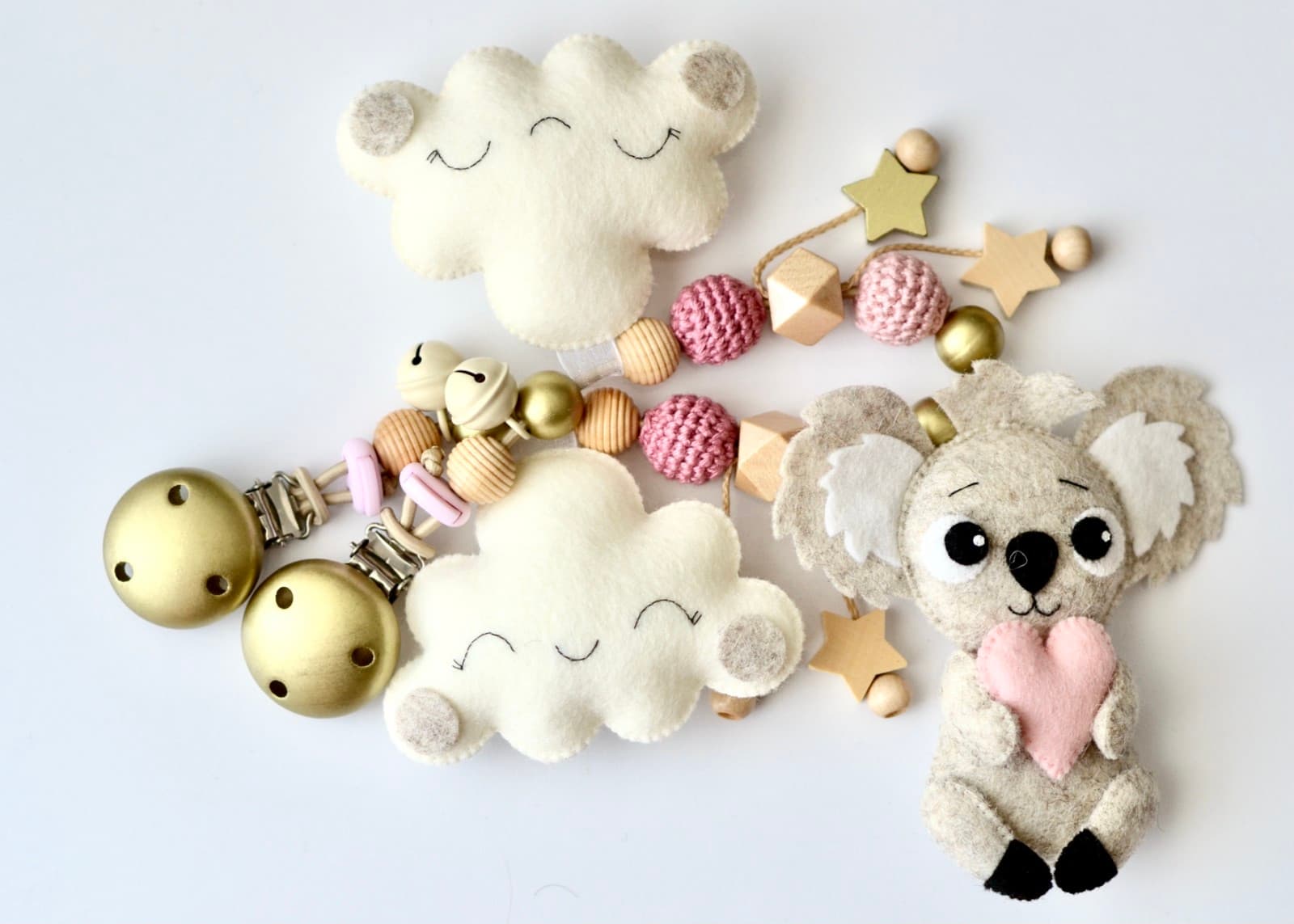 Kinderwagenkette Koala Beige mit Wolken - 2