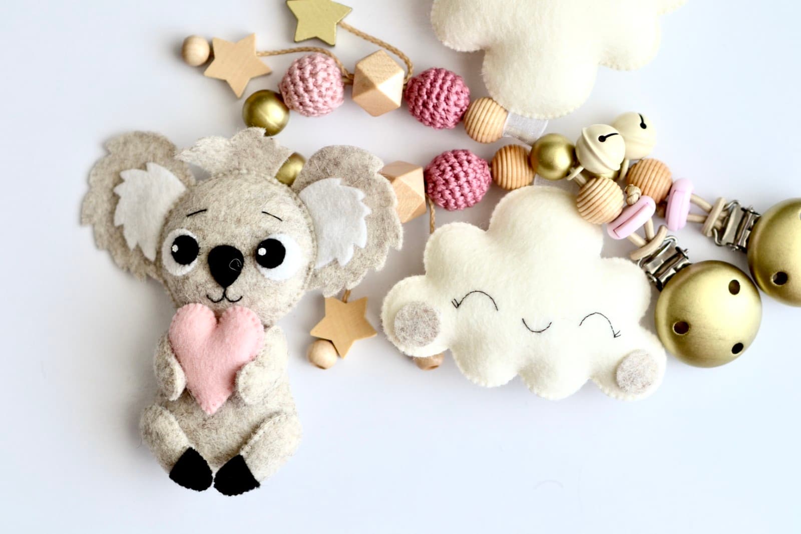 Kinderwagenkette Koala Beige mit Wolken - 3