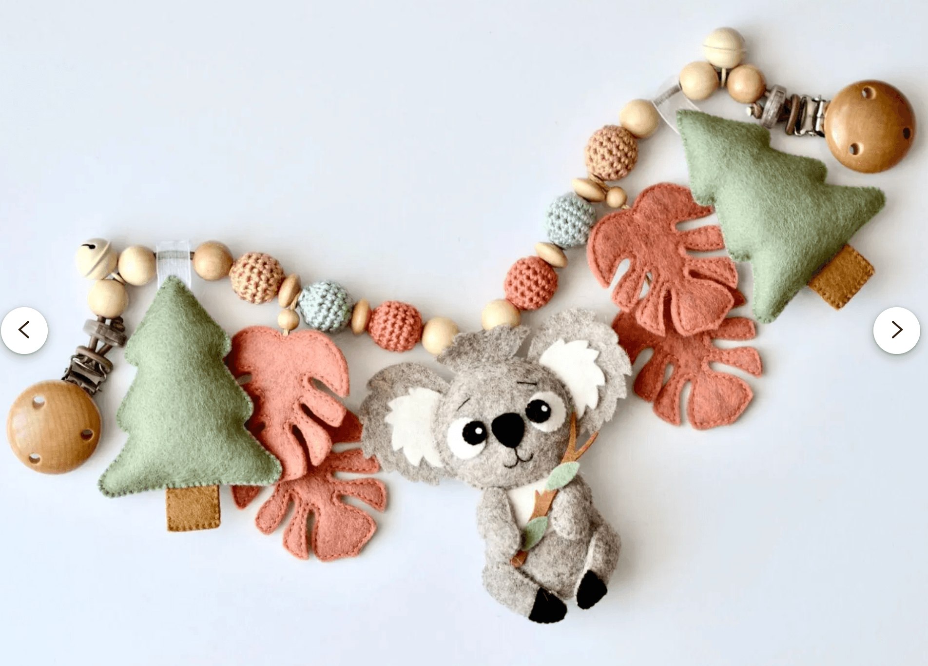 Kinderwagenkette Koala Monstera Coral