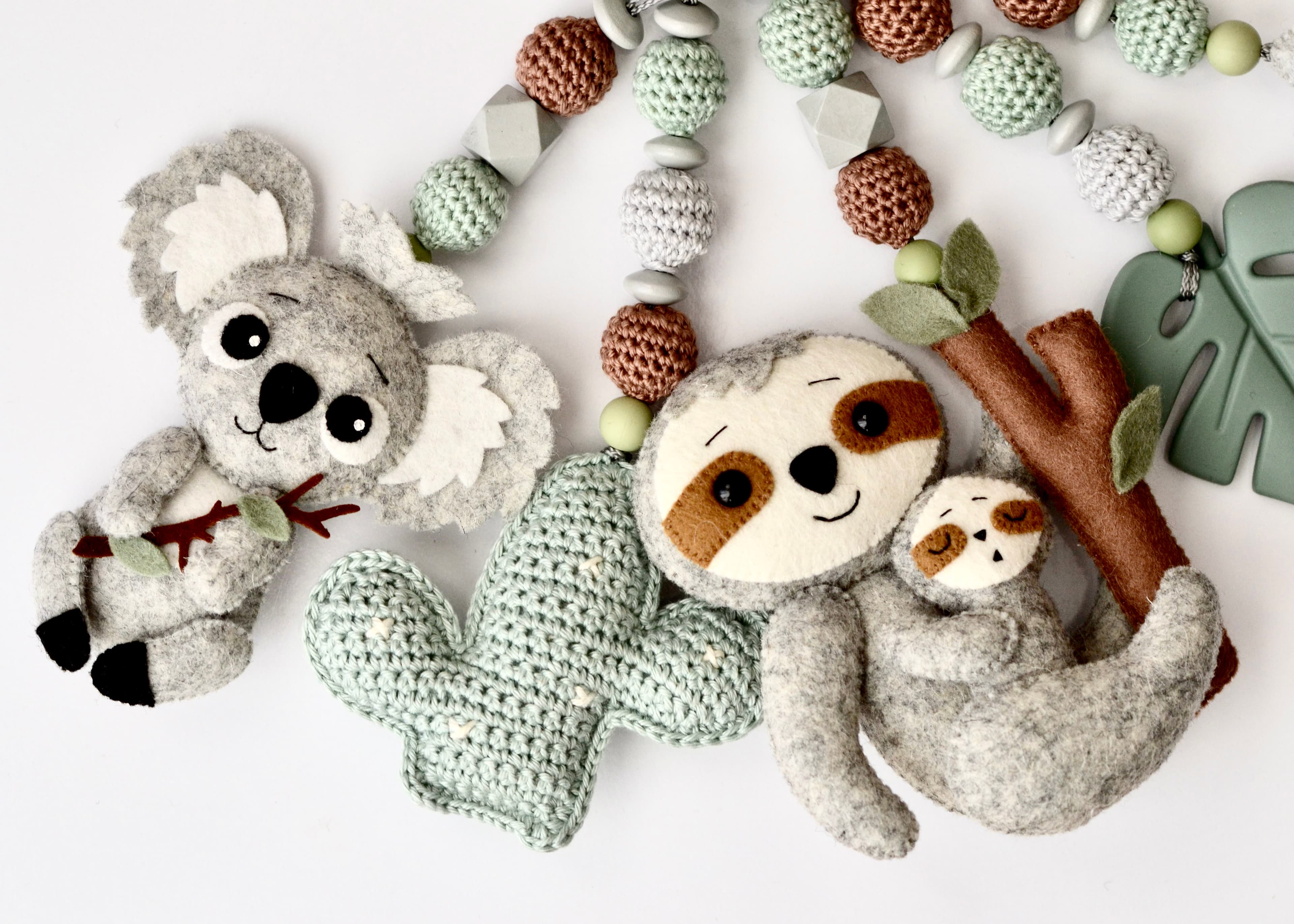 Spielbogen Set Faultier Koala Monstera Stern Kaktus, Anhängern Filz - 4